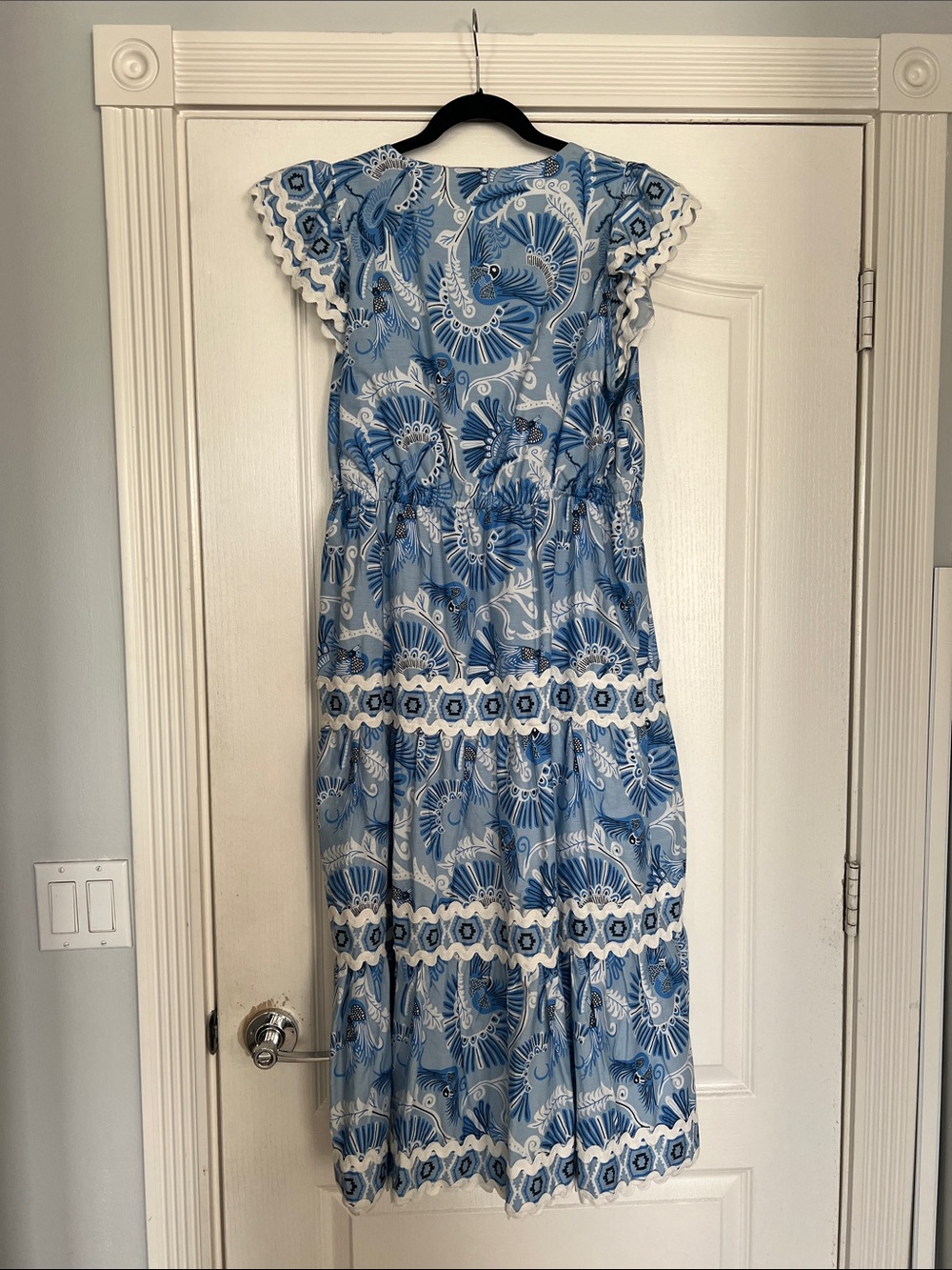 Sail to Sable Blue Floral Midi Dress with White Trim - Picture 3 of 4